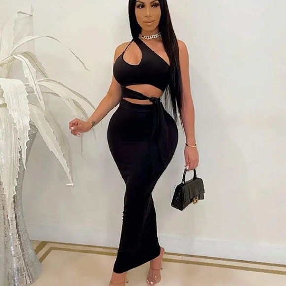 black bodycon wrap dress Black Stretch Spaghetti Faux Wrap Dress S main image 0